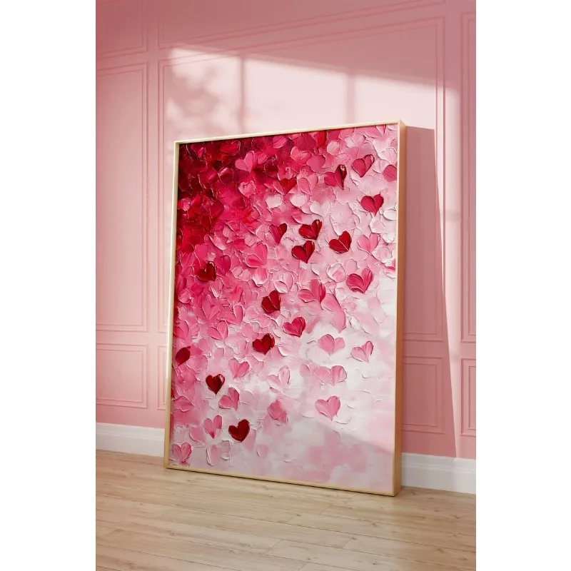 

Valentines Day Red Pink Heart Wall Art Poster, Modern Romantic Heart Apartment Poster, Frameless Canvas Print for Bedroom Decor