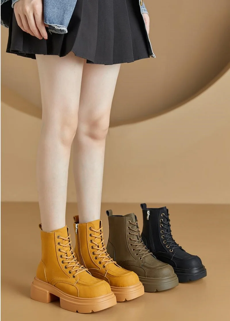 

Winter Genuine Leather Fashion Platform Thick Bottom Shoes Women's warm Boots Non-slip Wear-resistant Bottom Ladies Casual Boots