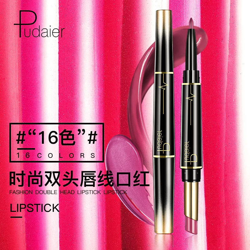 16 Color Double Ended Lipstick + Lip Liner, Smudge Proof Swivel Stick, Soft Matte Long Lasting Lipstick Valentine\'s Day Gifts