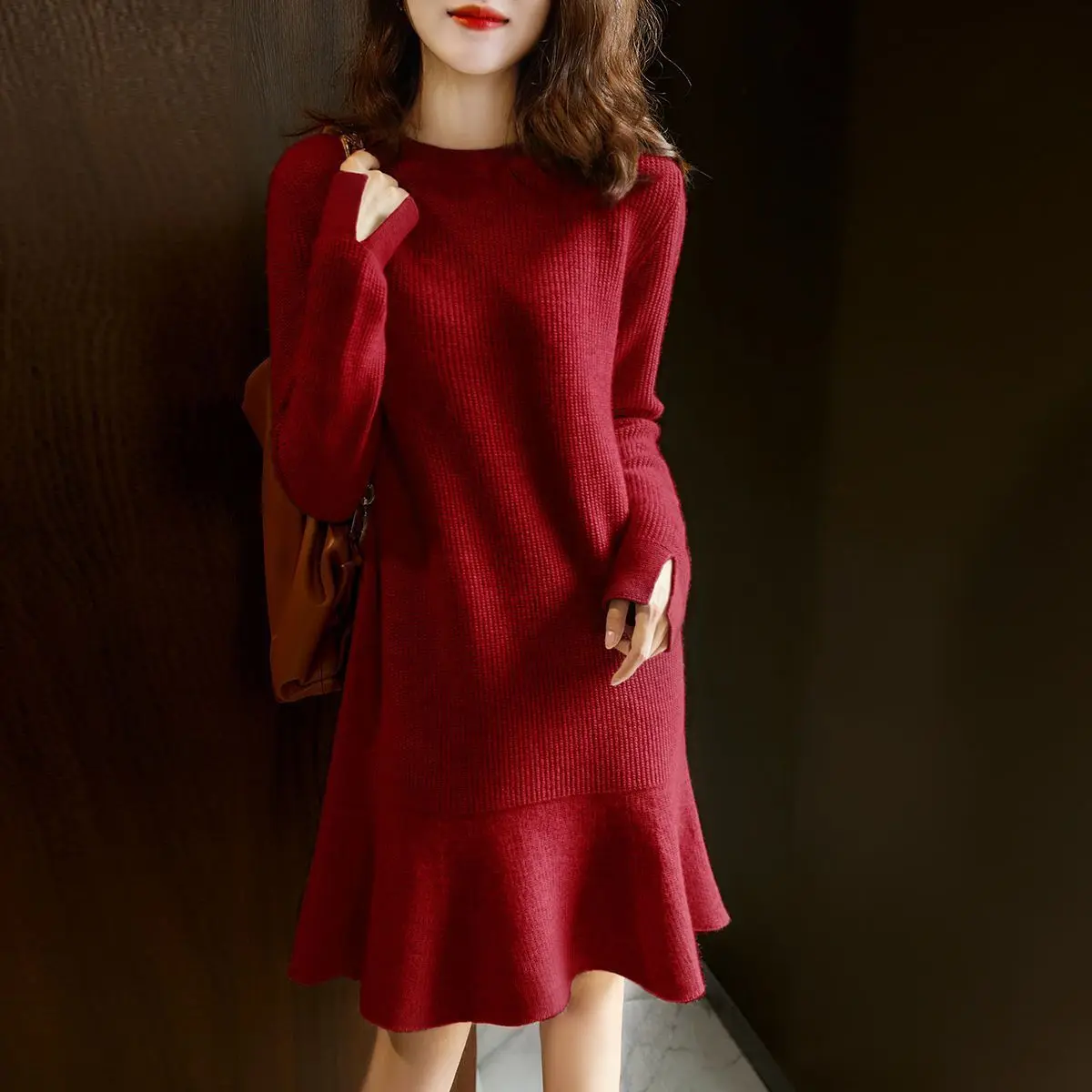 

Long Sleeve Knitted Pullover for Women Autumn Winter O-Neck Sweater Dress Casual Office Lady Loose Fashion Knitting Dresses B167