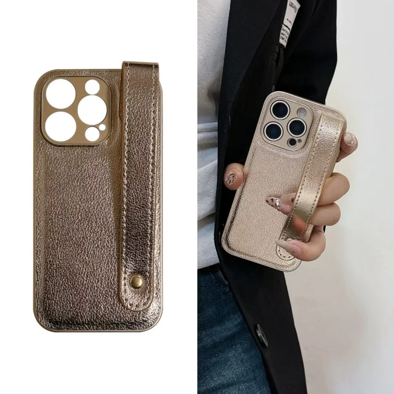 Luxus Handgelenk Strap Halterung Leder Telefon Fall Für iPhone 16 15 14 Plus 12 13 Mini 11 Pro max XS XR SE Objektiv Schutz Soft Cover