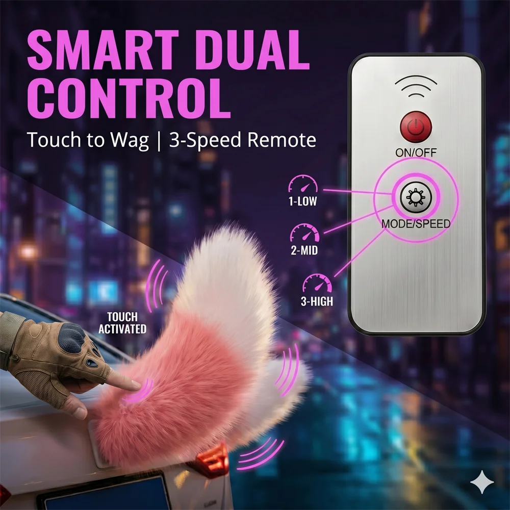 Elektrischer FUCHSSchwanz für Motorräder, Anime-Deko, 3D-Plüsch, elektrischer Berührungssensor, Roller-Zubehör, wedelnder Schwanz fürs Auto – Detail 4