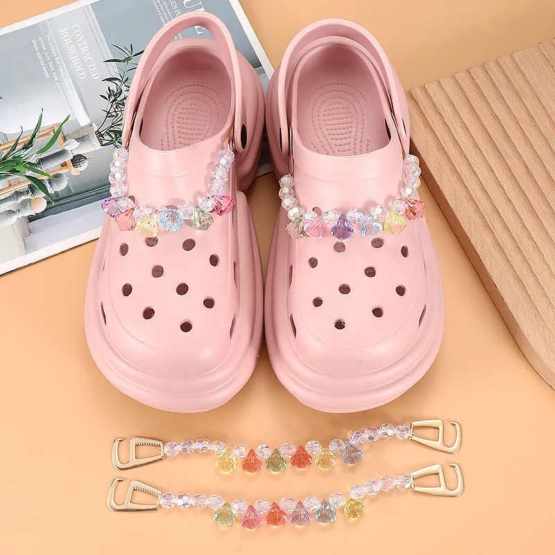 2024 New 2Pcs Hole Shoes Charms Chain Shoe DIY Crystal Pearl Decoration Pendant Buckle for Gift Shoelace Accessories