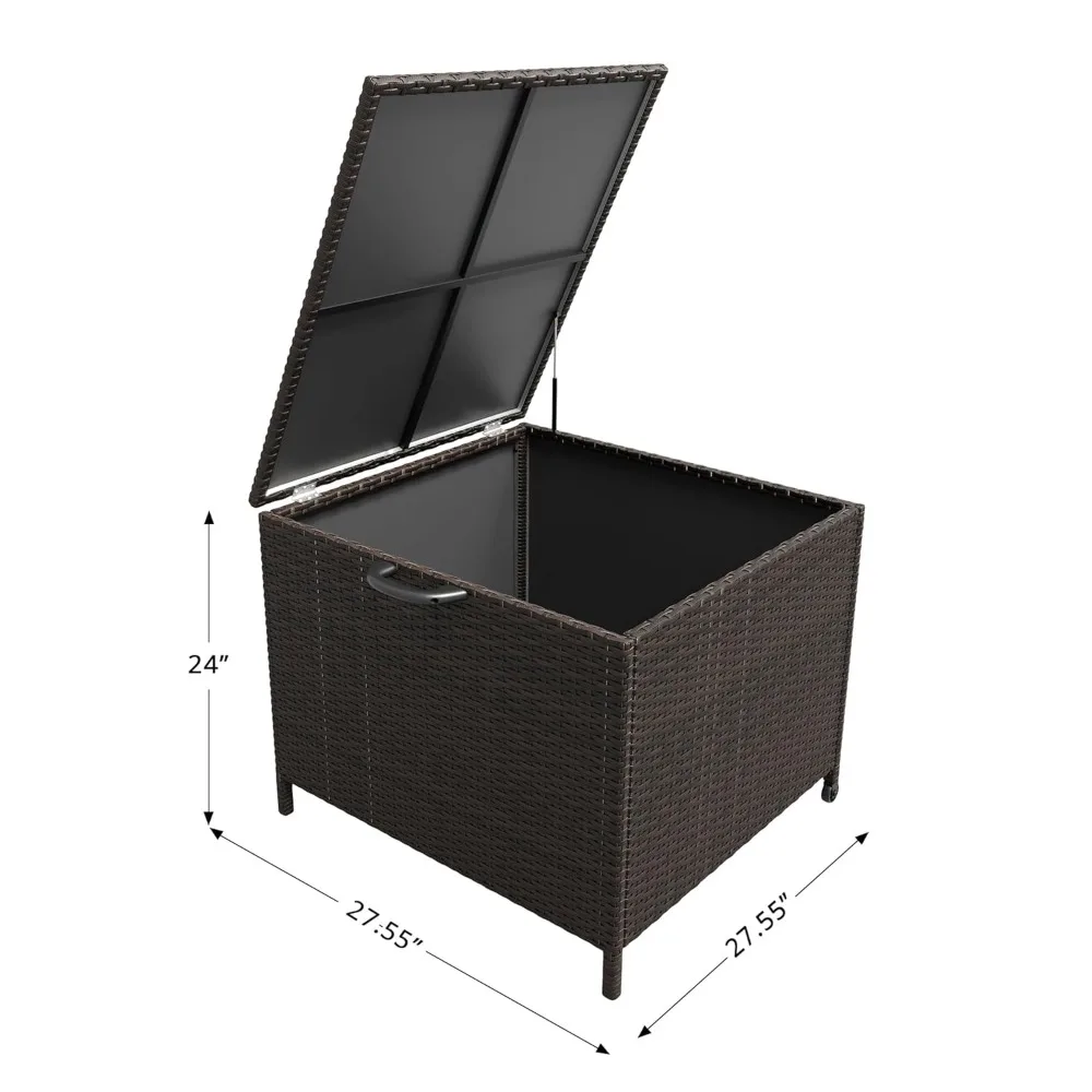 Outdoor Deck Box 80 Gallon Rattan Box Waterproof Storage Container With Handles, Soft Close Hinges and Universal Wheels