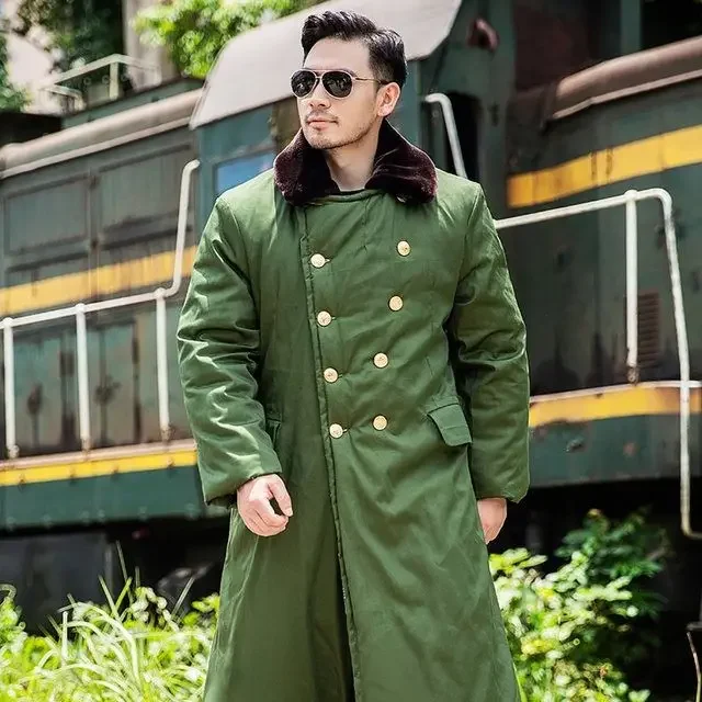 Unisex Winter Cotton Trench Coat   Men\'s Winter Thick Warm and Cold Protection Clothing Long Military Cotton Green Padded Jacket