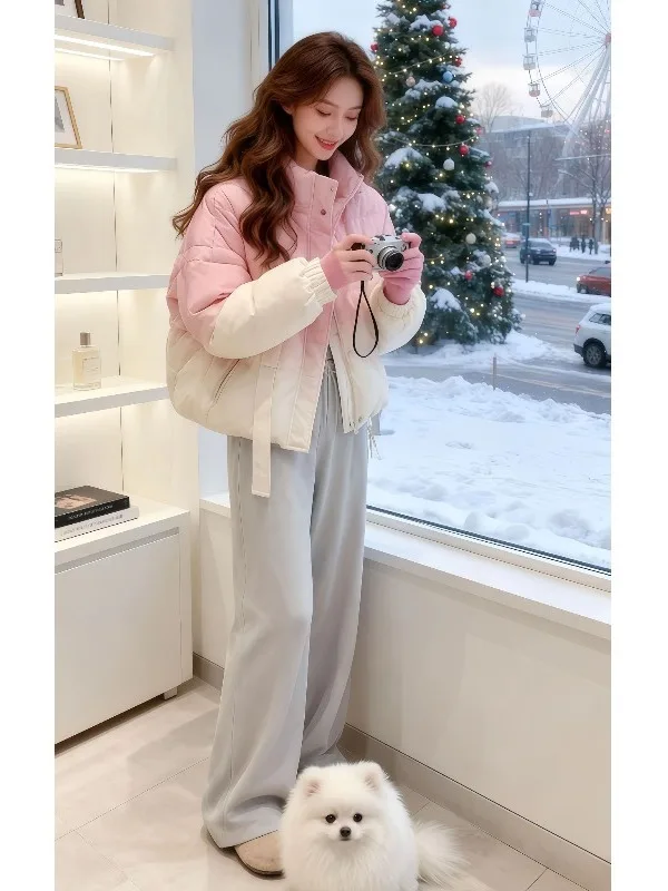 

Gentle Wind adient Hooded Cotton Jaet Beautiful Outerwear Korean Sle Loose Fit Long Sve Zipper Closure Cotton Coat