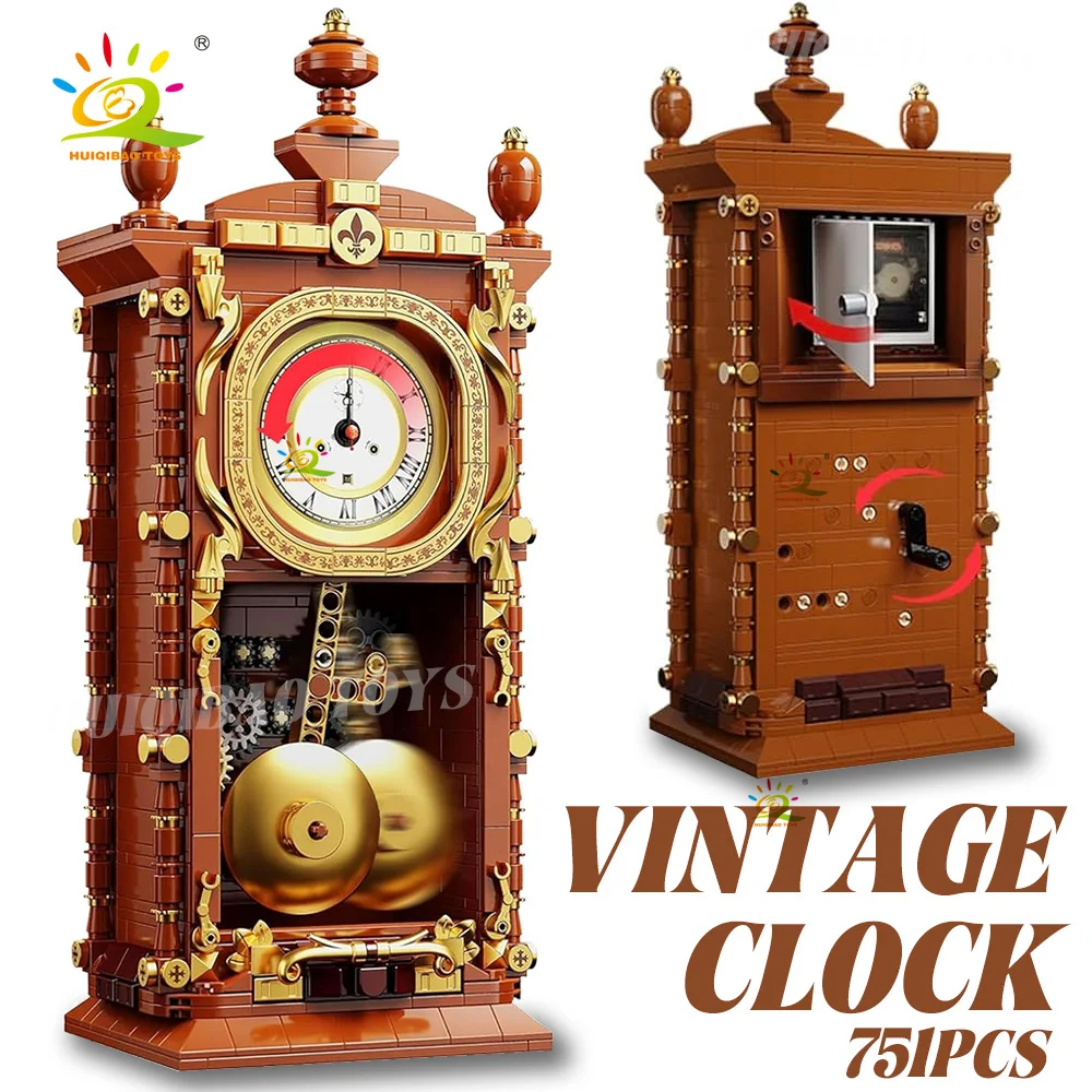 HUIQIBAO 751PCS City Mini Vintage Swing Clock Micro Model Building Blocks DIY Desktop Decoration Ornament Bricks Toys Adult Gift
