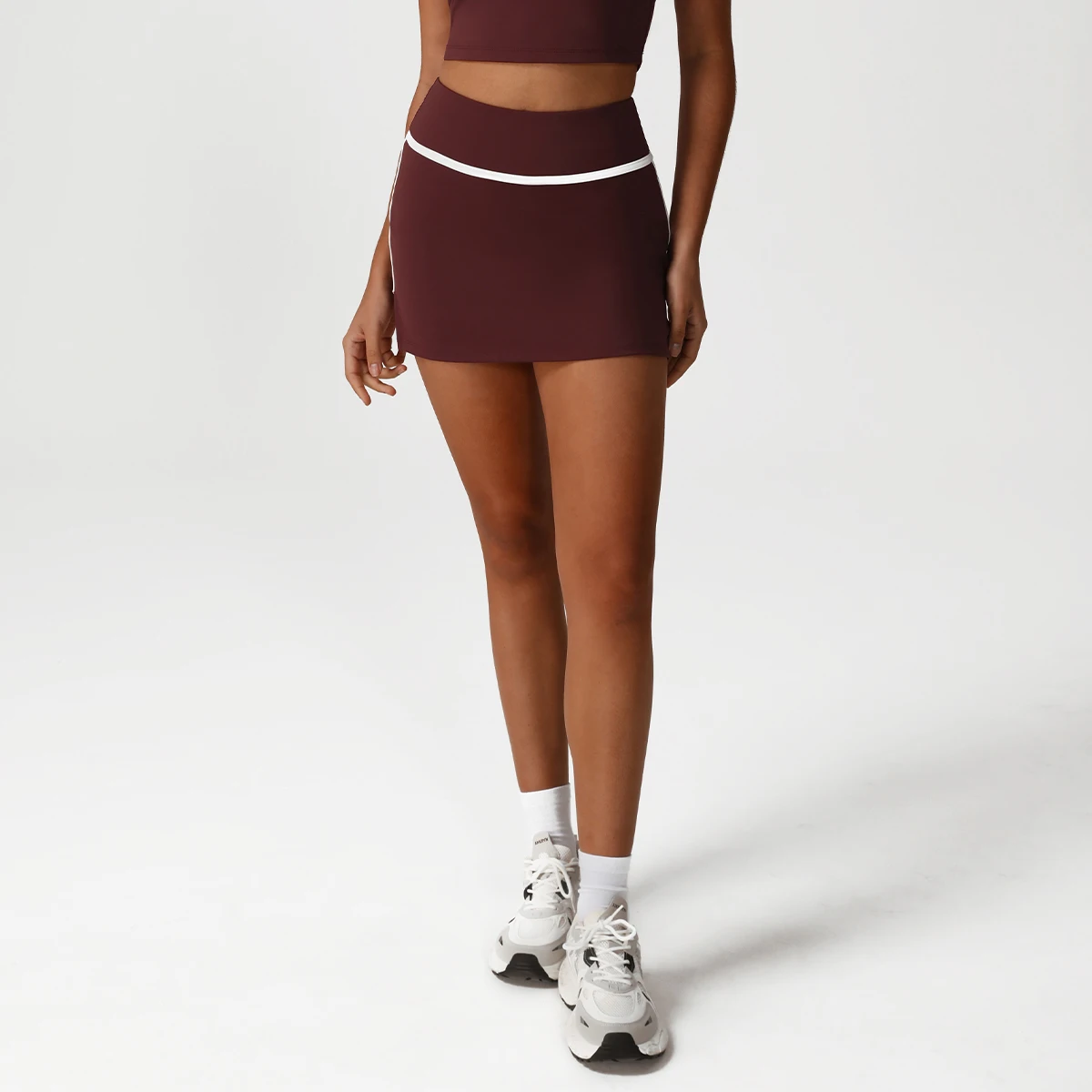 المرأة التباين اللون الشق تصميم طبقة مزدوجة عارضة في الهواء الطلق التدريب الصالة الرياضية اللياقة البدنية تنورة اليوغا الرياضة التنس Skort #4