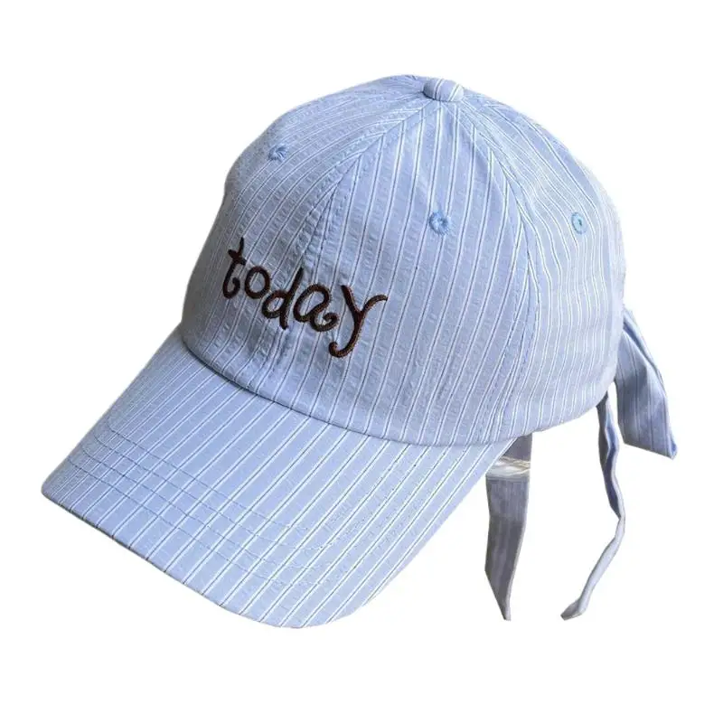 Baseballkappe mit besticktem Buchstaben, gestreiftes Design, süße Schleife, Sportmütze, Schleifenband-Design, Baumwollmaterial, Baseballkappe mit besticktem Buchstaben – Detail 7