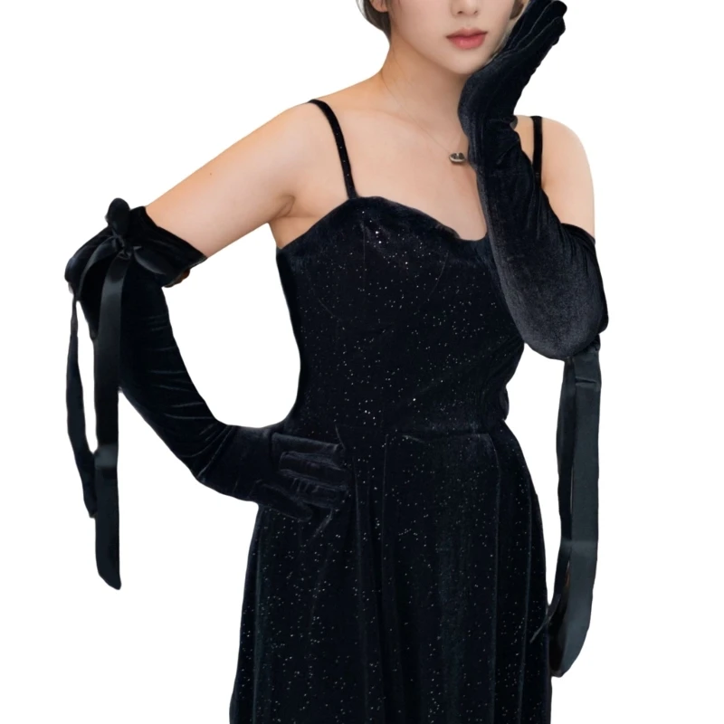 Elegant Long Gloves With Ribbon Evening Gloves Elbow Length Gloves For Wedding Dropshipping