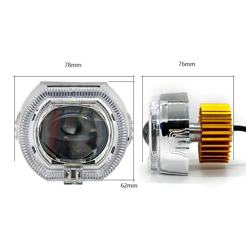 12-60V 2.5 Inch Bi Projector Lens Hi/Lo Beam LED Headlight with Angel Eye Motorbike Replacement Front Driving Light