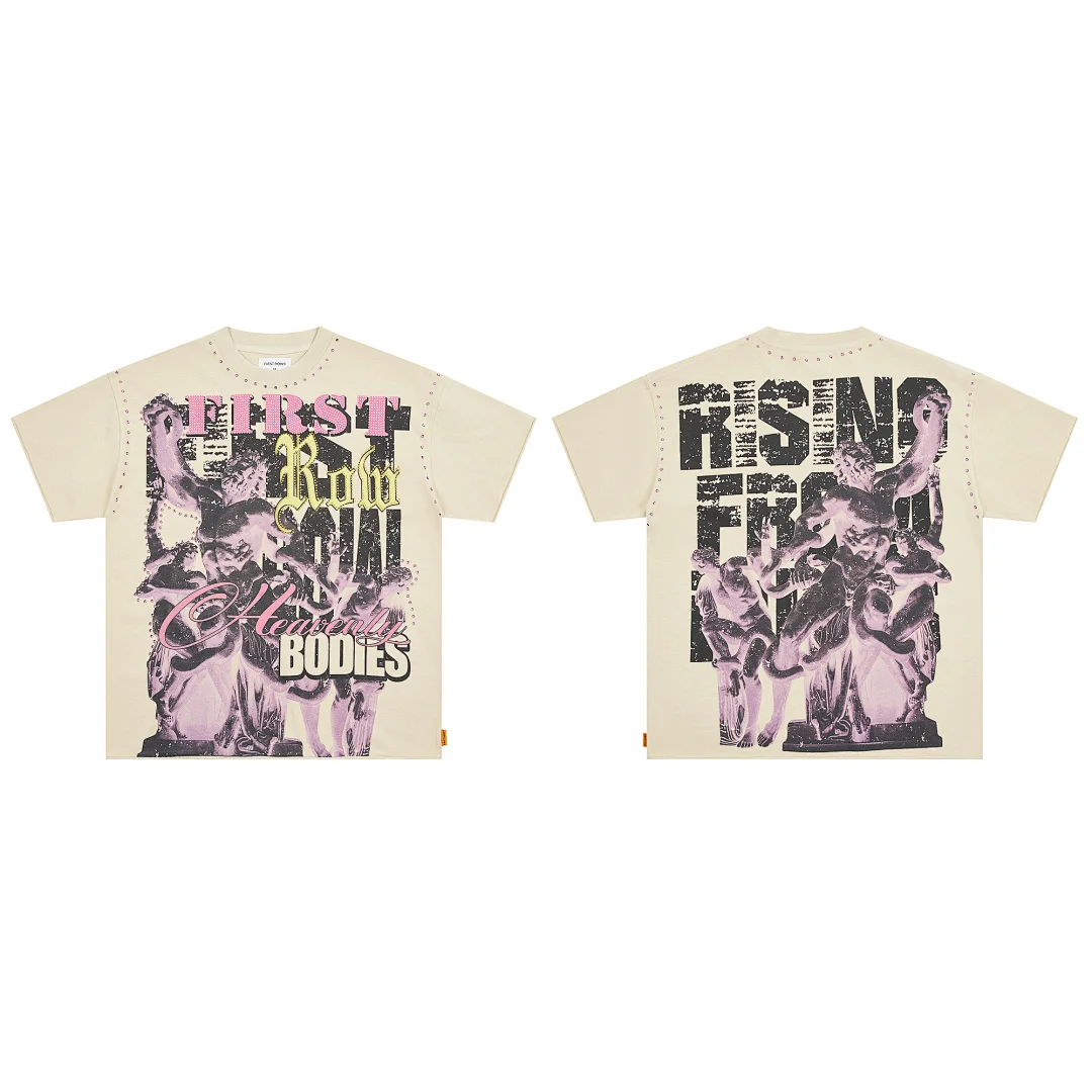 Best Version First Row Heavenly Bodies Crop Printed Women Men Washed T shirts tees Hiphop Oversized Men Casual Cotton T shirt