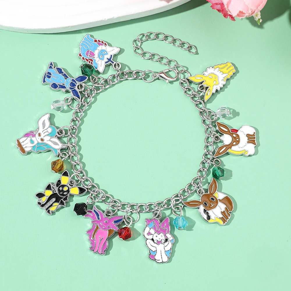 Anime Pokemon Bracelet Cute Cartoon Eevee Pendant Metal Enamel Charm Bangle Women Fashion Jewelry Hand Chain Girl Gifts