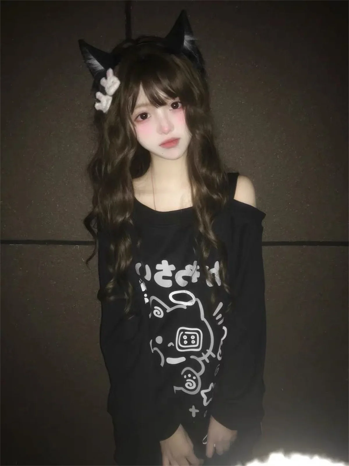Japanische T-Shirts 2025 Damenbekleidung Schleife Cartoon Langarm Camisetas Schulterfreie Lose T-Shirts Lässige Mode T-Shirts Y2k Tops – Detail 30