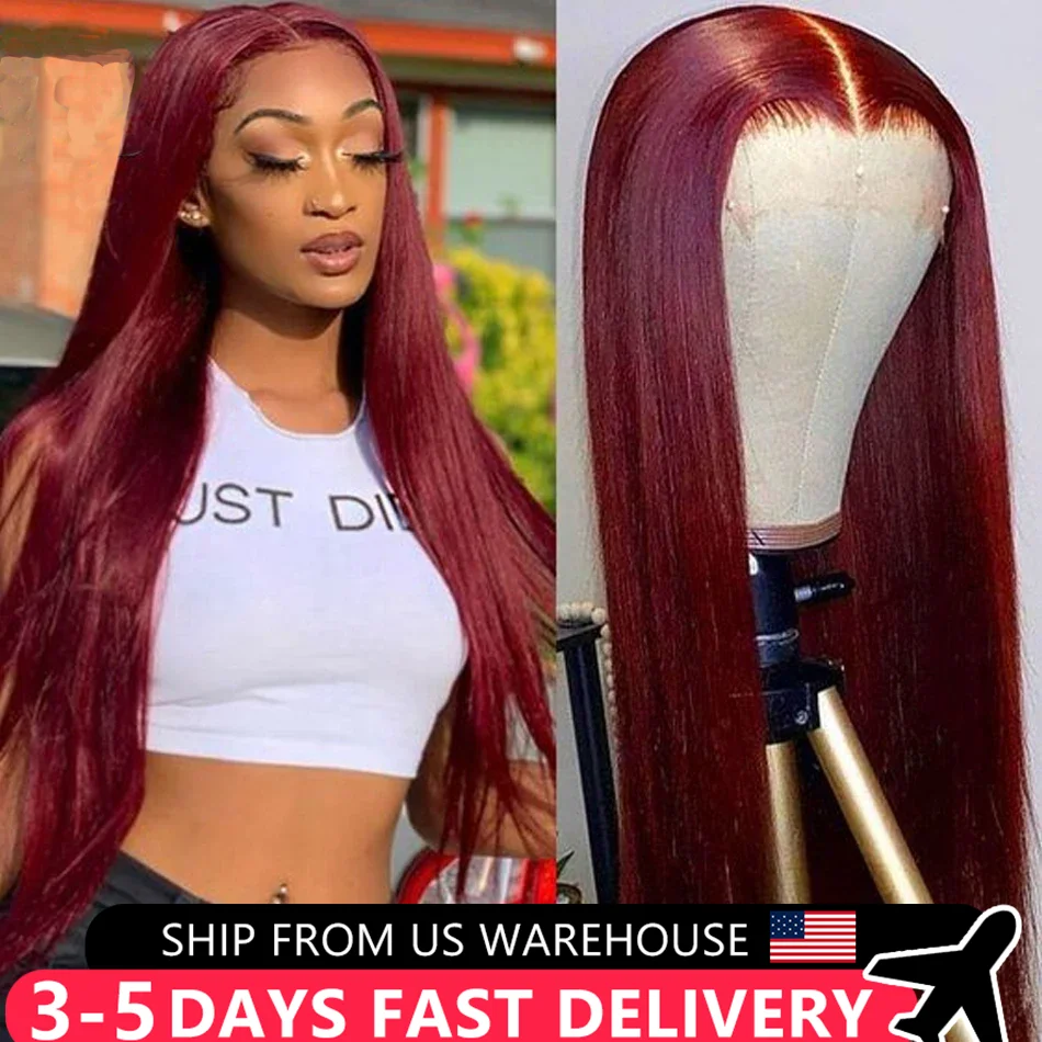 30 32Inch Burgundy 99j Colored 13x6 Lace Front Wig Human Hair 13x4 HD Transparent Lace Frontal Wigs For Black Women MYLOCKME