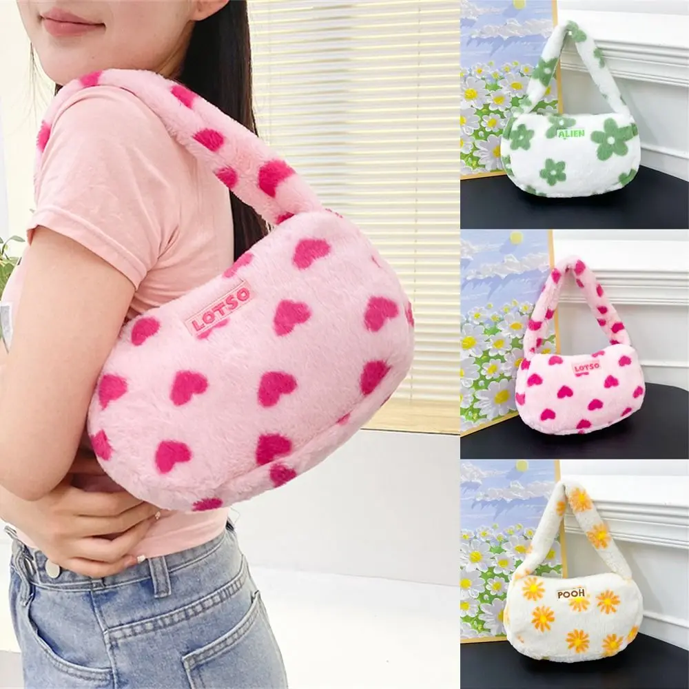 

Solid Color Plush Shoulder Bags Fashion Large Capacity Soft Underarm Bag Fluffy Handbags Winter