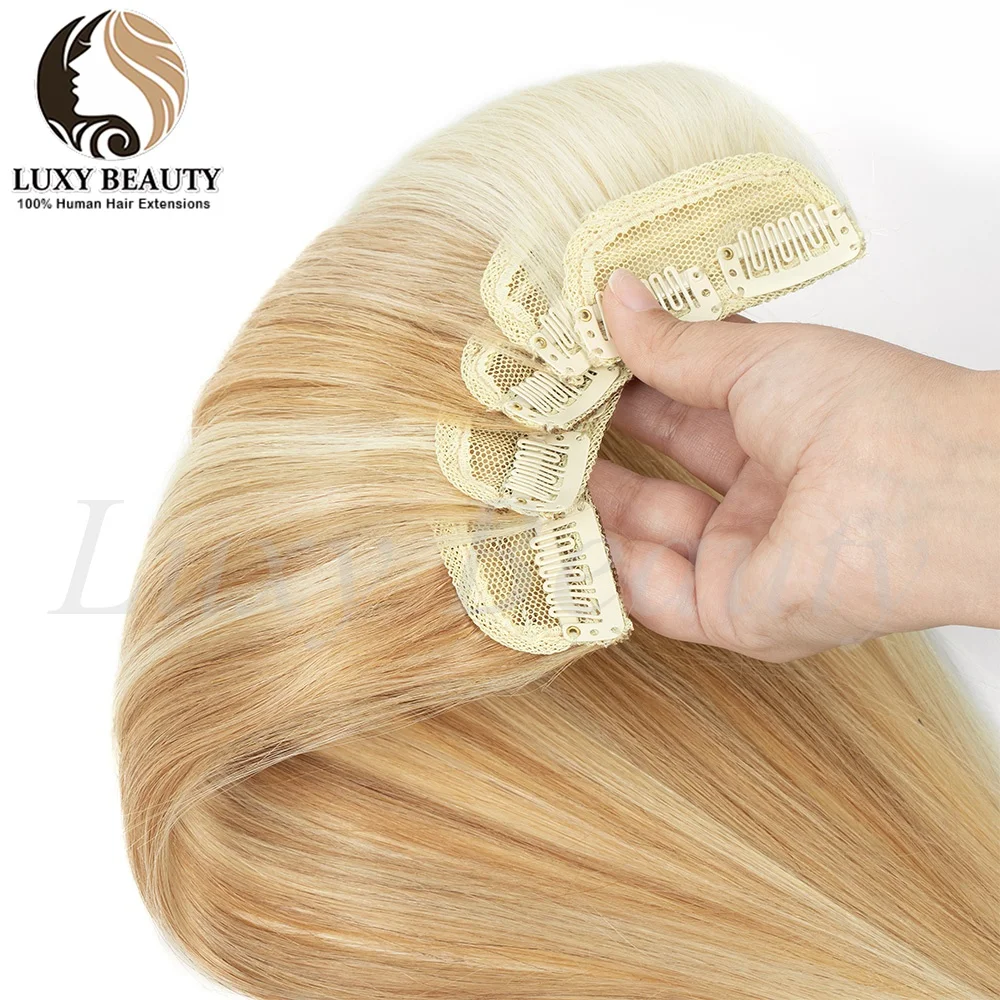 Blonde 5pieces Clip in Hair Short Clip In Hair Extensions Real Human Hair Brown Invisible Mini Short Clip in Hairpiece for Women image 3