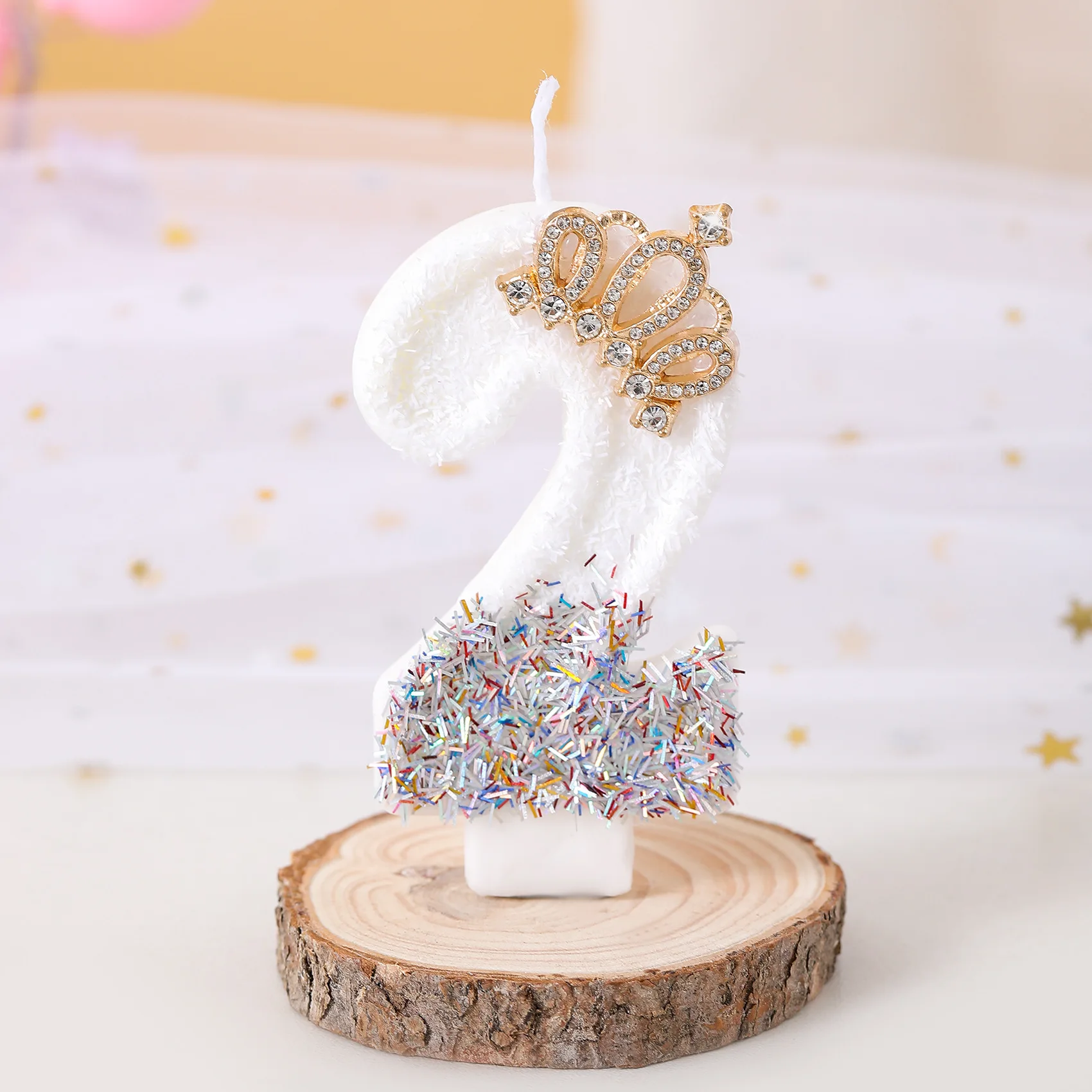 New 0-9 Number Birthday Two tone white silk gold crown Digital Party Anniversary Candle Decoration