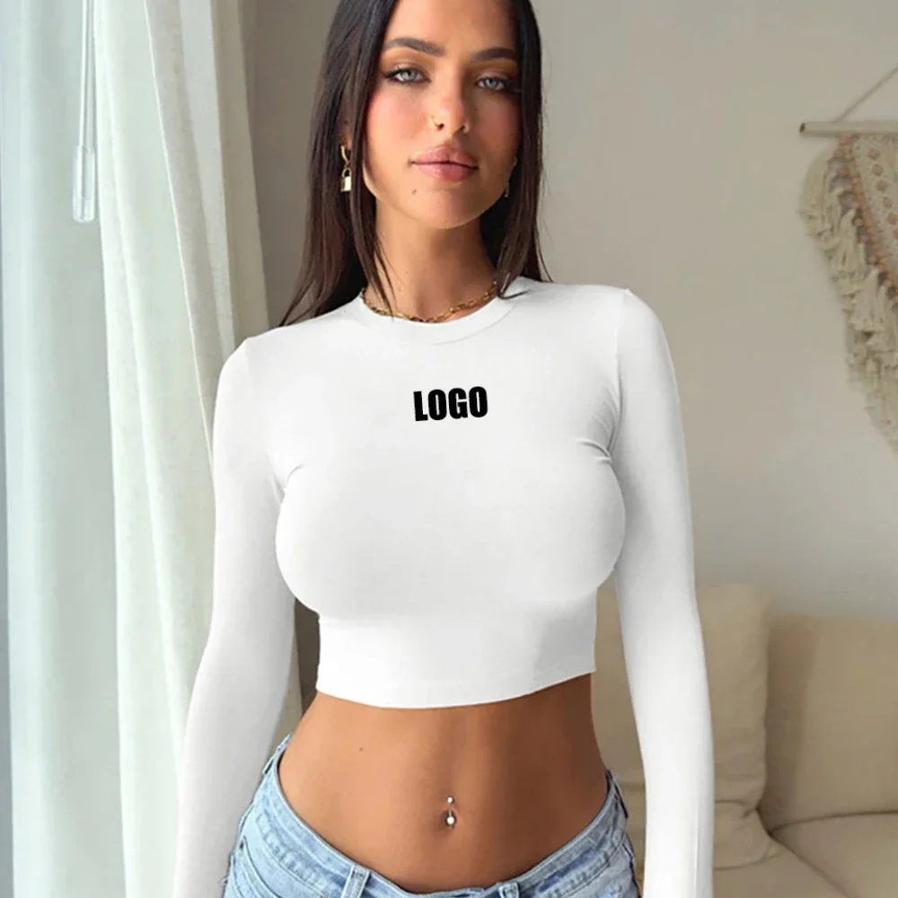 

Пользовательский логотип 2024, популярная женская одежда, сексуальная футболка с круглым вырезом Spice Girls, тонкая футболка с длинными рукавами и пупком, женская одежда