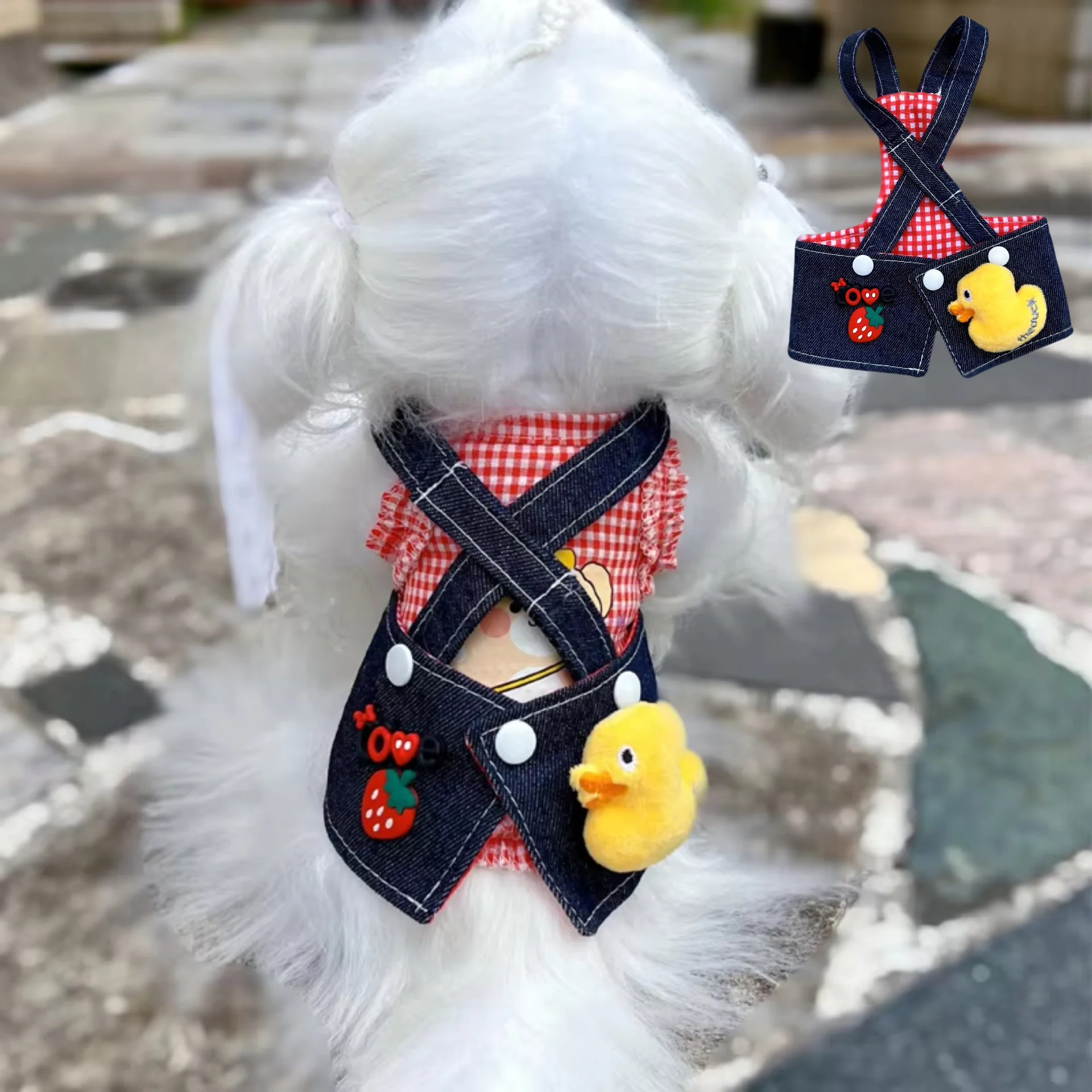 

Summer Thin Cowboy Pet Dog Clothes Cute Cartoon Yellow Duck Print Strap Dress For Small Medium Dog Chihuahua Poodle Puppy Skirts