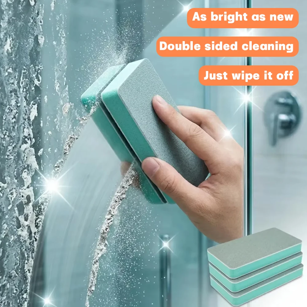Magic Limescale Eraser Sponge with Glass Cleaning Brush Water Stain Remover for Shower Door Bathroom Window