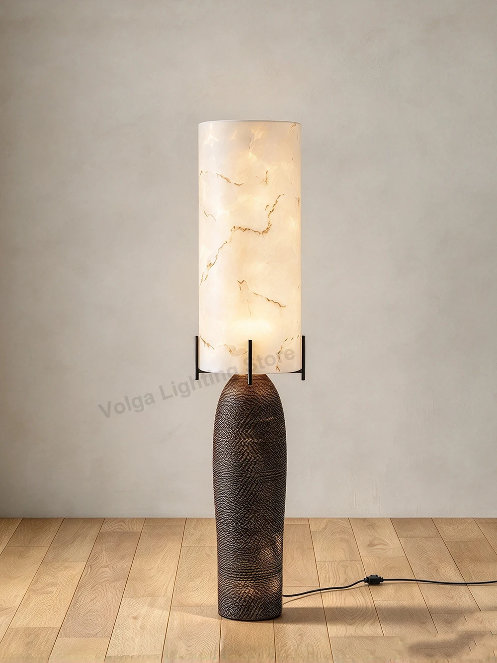 High-end Large Floor Lamp Imitation Marble Lampshade Luxury Design Standing Light Artificial Alabaster Vintage Standard Lights