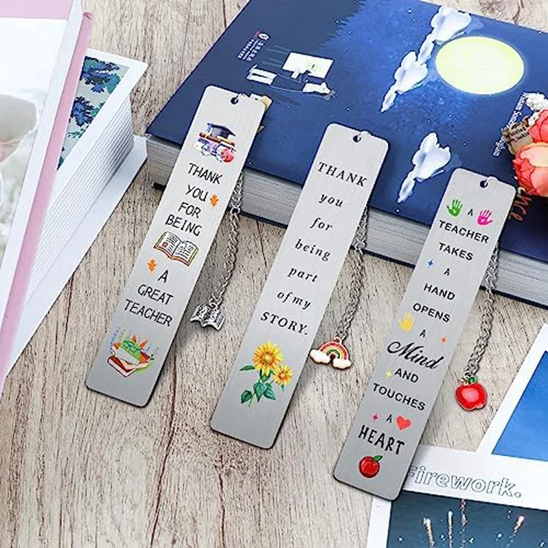 3 PCS Thank You Teacher Gifts, Teacher Bookmark Silver Stainless Steel For Graduation Gift, Retirement, Birthday