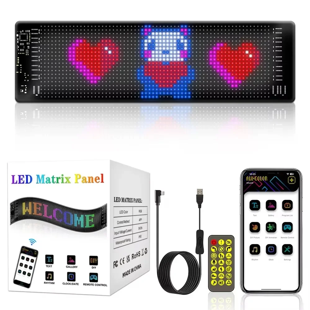 Truck/Car Big Size Programmable Led Sign Matrix Pixel Panel Lamp Flexible Led Auto Animation Display Board Bluetooth App Control