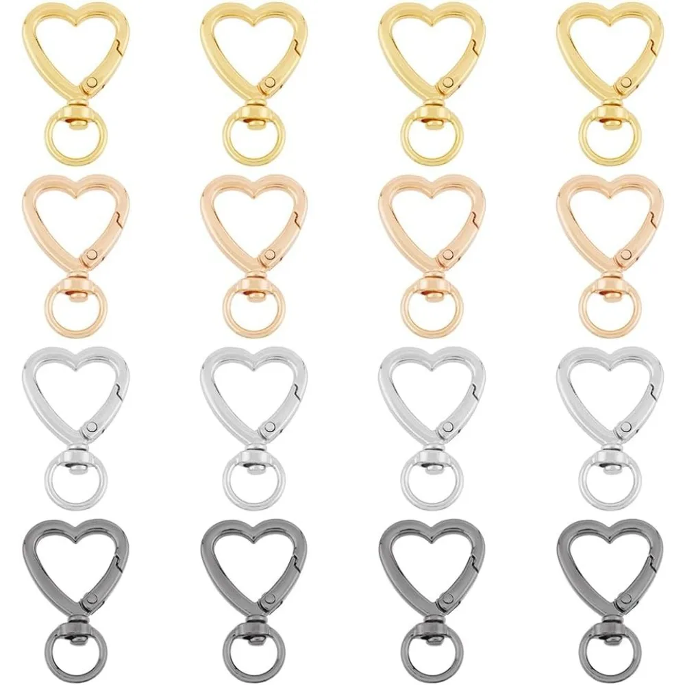 

16Pcs 4 Colors Keychain Clips Heart Swivel Clasps Alloy Spring Snap Hook with Key Ring Love Clips Keychain Metal Key Chain Clip