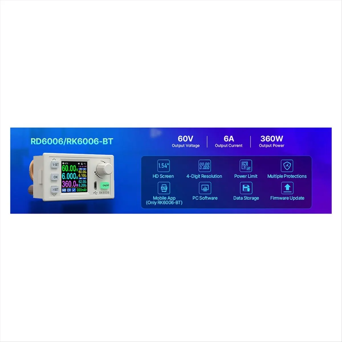 Welcome Deal~ RK6006-C 60V 6A 4 Digit AC to DC Adjustable Digital Control Stabilized Lab Bench Power Supply Battery Charging
