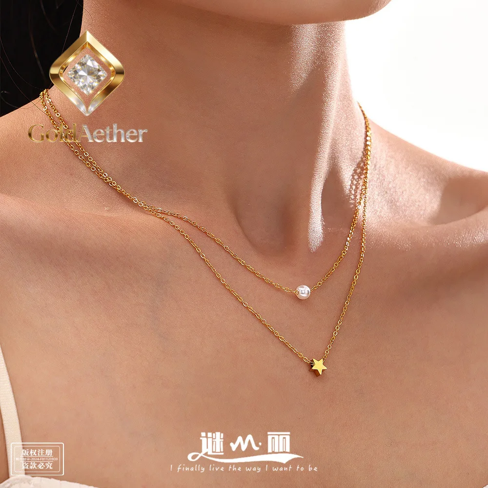

GoldAether Star Beads Design Sense 9999 24K Multi-layer Necklace European and American Style Hot Sales Commuter Stacking 18K Rea
