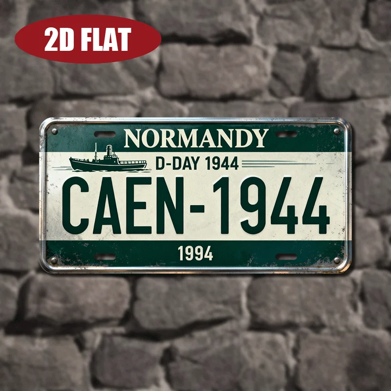 2D flat single piece retro license plate, made of aluminum, with a statue featuring a retro French historical theme