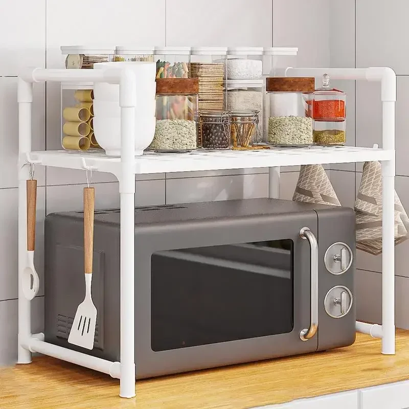 

1pc Microwave Oven Storage Rack, Space-saving Countertop Kitchen Tableware Utensils Organizer, Accessories Plastic Shelf