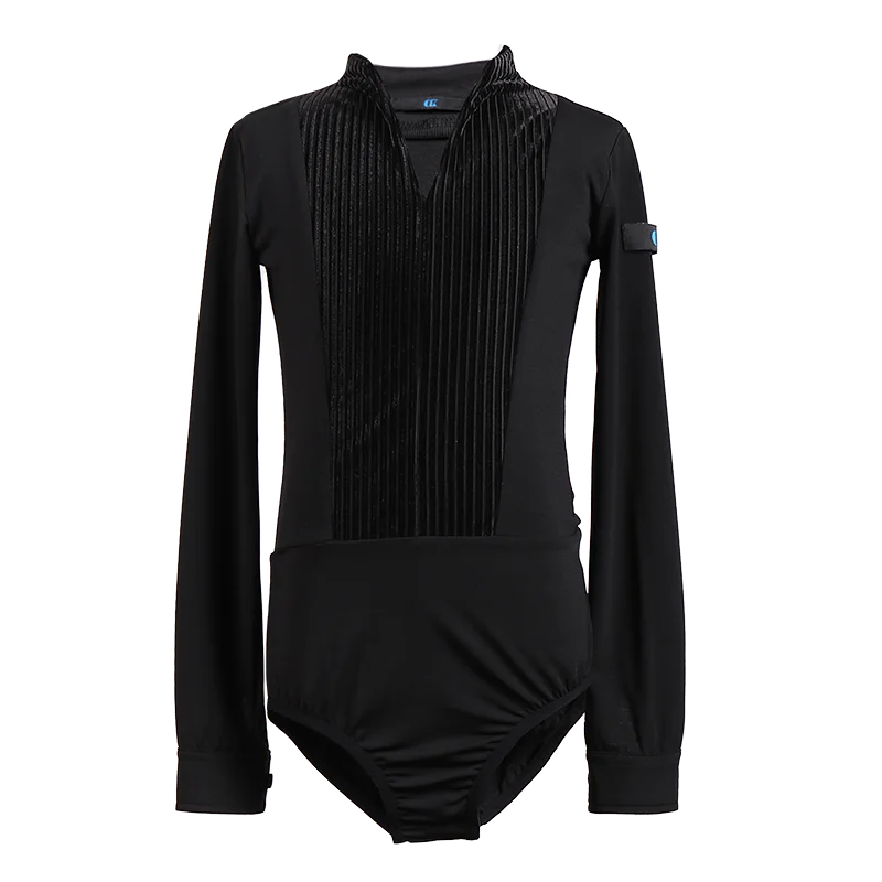 Costumi di danza latina di moda per ragazzi Camicie di velluto con cuciture a maniche lunghe nere Sala da ballo Chacha Abiti da ballo per pratica latina DN7118