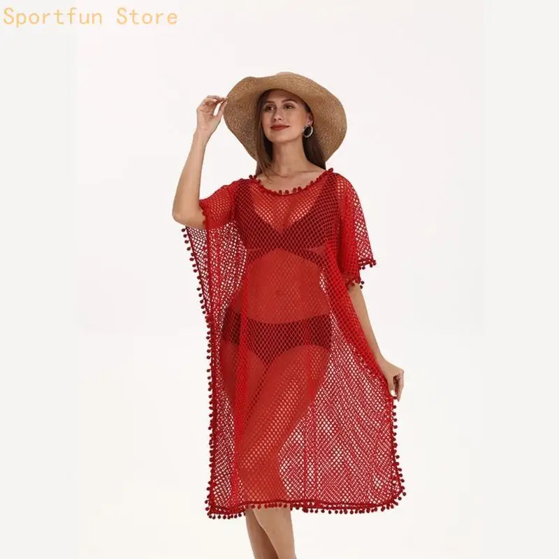 Womens Hollow-Out Beach Coverups Swimsuit Cover Sun-Protections Beachwear Shirt X7JD