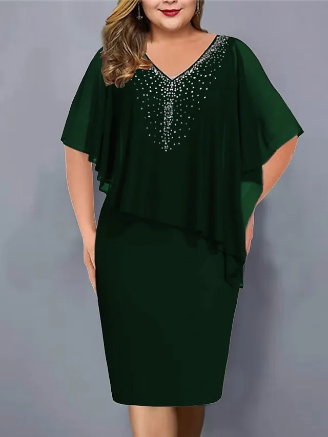 2024 novo elegante vestido de festa de verão strass decoração uso diário bodycon plus size chiffon senhora vestido de banquete