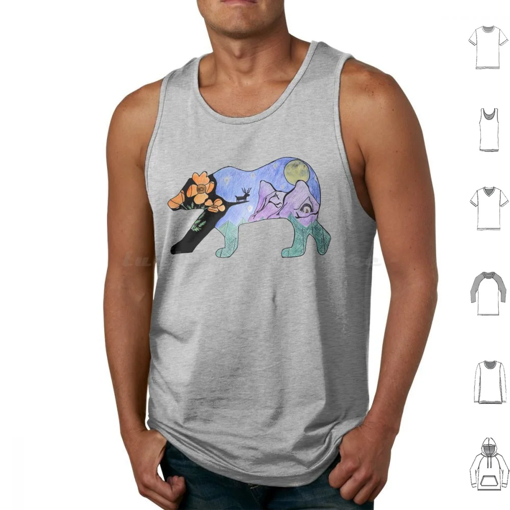 

Cali Night Bear Tank Tops Print Cotton Poppy Cave Cliff Bear Buck Night Orange Black Purple