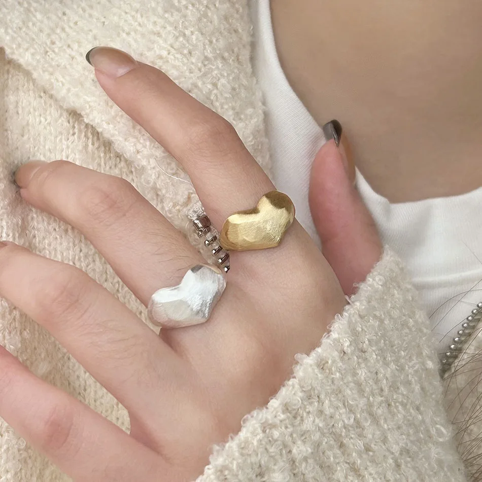 925 Sterling Silver Heart Frosted Adjustable Rings For Women Engagement Wedding Fine Jewelry Accessories Wholesale Argent 925