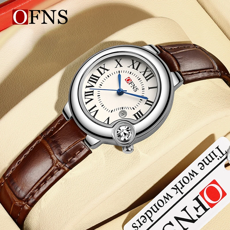 OFNS Fashion Simple Roman Scale Couple Quartz Watch Steel Band Leather Waterproof Luxury Business Men And Women Couple Watch