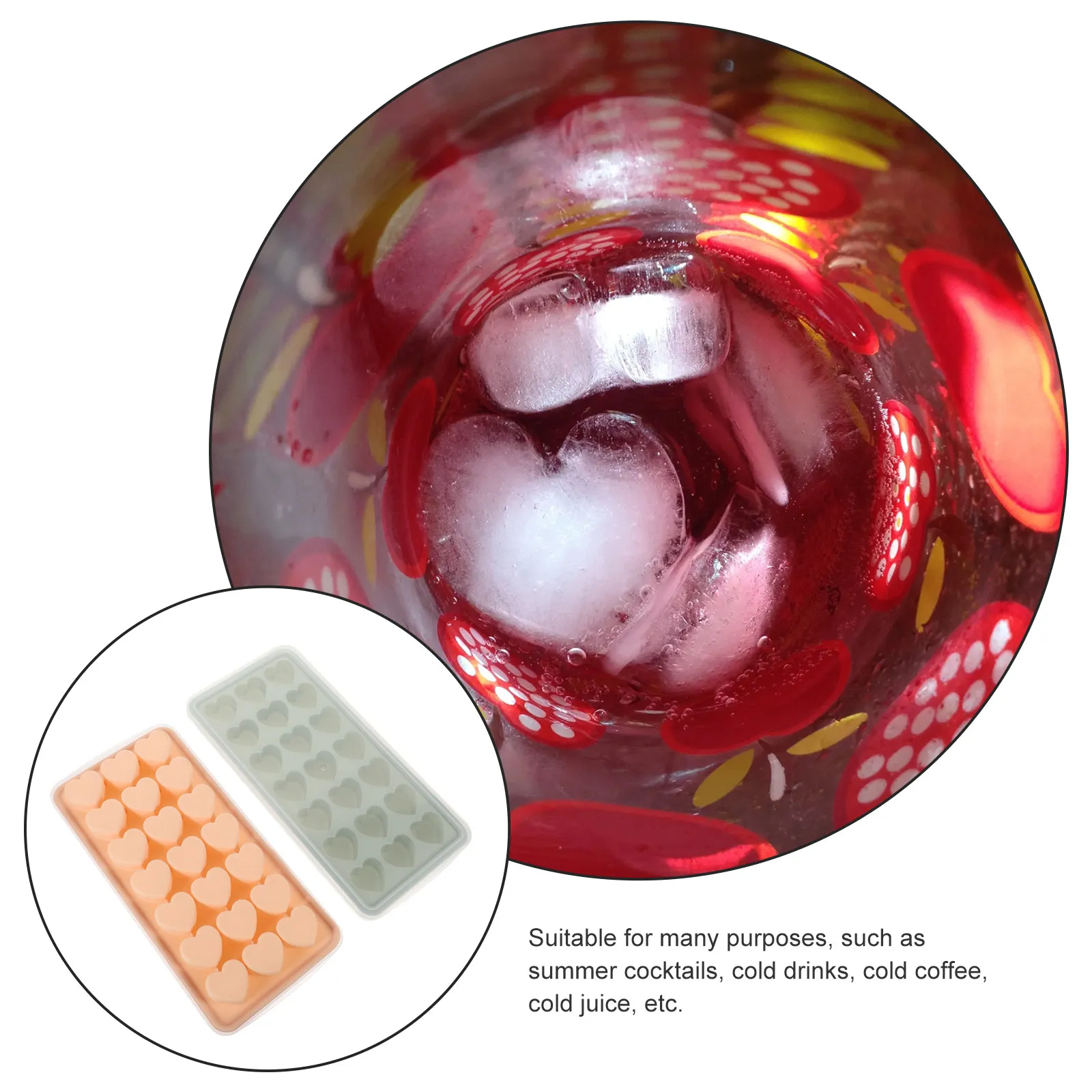 2Pcs Heart Shaped Ice Cube Tray Silicone PP Material Bpa Free Easy Release Cute Design for Parties Homemade Ice Making Kitchen
