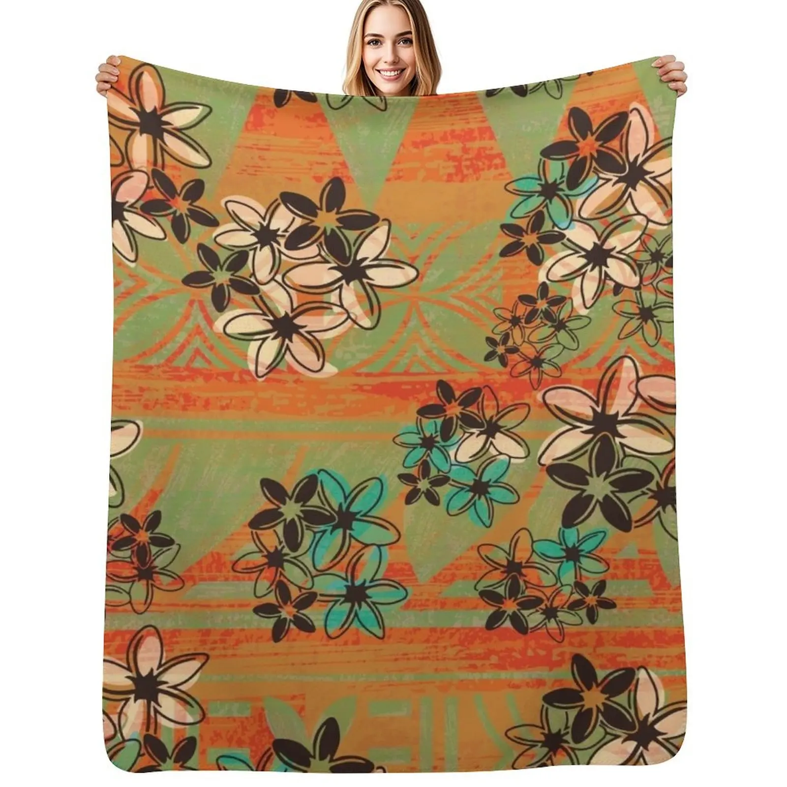 

Vintage Polynesian - Hawaiian Tiare Pattern Throw Blanket Soft Comfort Blanket for Reading Watching TV