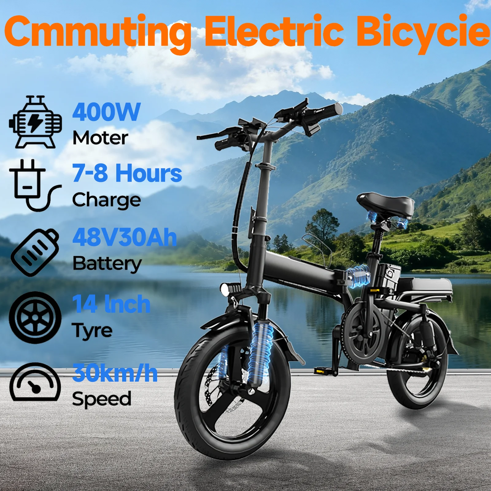 

400W Adult Electric Bike 48V 30A Detachable Battery 14-inch foldable Electric Bike for School and Commuting Electric Bike