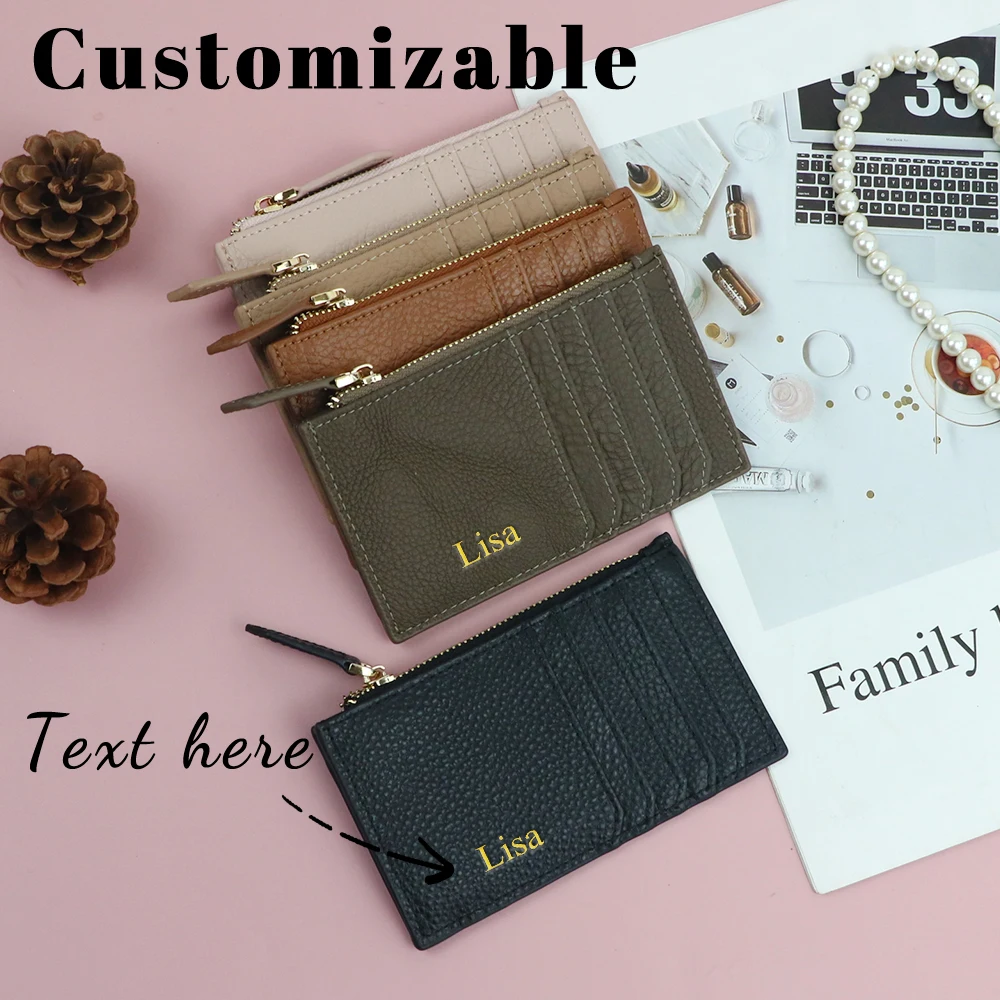 

Индивидуальное имя, 100% натуральная кожа, мини-кошелек из мягкой кожи с зерном личи, портативный кошелек с несколькими слотами, чехол для карт