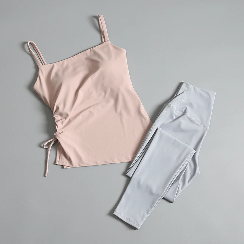 

Yoga suit for women in spring and summer high-end sense with chest pad long vest style professional gym sports morning jogging