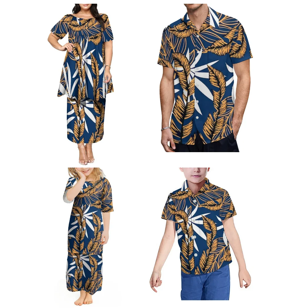 Family-Friendly Women'S Butterfly Sleeve Mid-Sleeve Puletasi Loose Double-Layer Skirt Polynesian Custom-Made Men'S Shirt