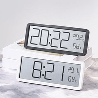 LCD Digital Wall Clock Large Screen Minimalism Alarm Clock with Time Date Temperature Humidity Display for Home Bedroom