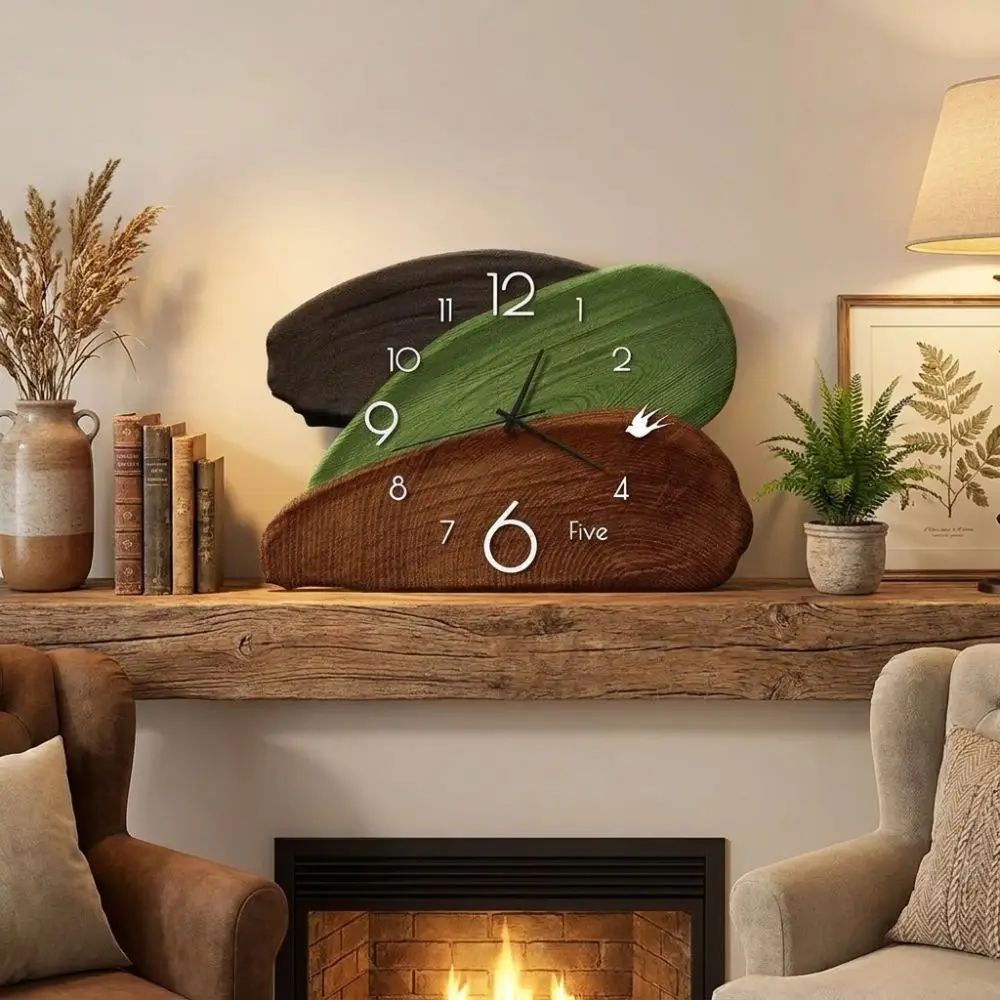 Vintage Art Style Silent Clock Silent Tri Color Splicing Mid Century Desk Decoration Clock Digital Aesthetic Wall Clocks