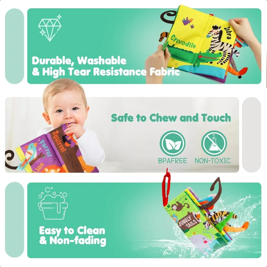 beiens Babybücher, Spielzeug, Touch and Feel, Crinkle-Stoffbuch für Kleinkinder, 0361218, Monate, frühe Entwicklung, interaktiver Kinderwagen