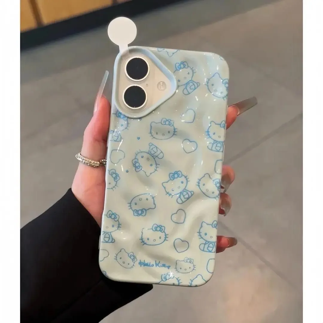 Модный чехол для телефона Hello Kitty с морщинистой текстурой для iPhone 11, 12, 13, 14, 15, 16 Pro Max Plus, мягкий силиконовый противоударный чехол-конфетка