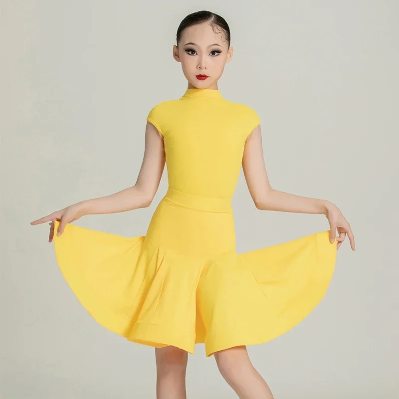 National Standard Fashion Latin Dance Competitiom Dresses Girls Short Sleeve Ballroom Dance Performance Clothes Stage Wear